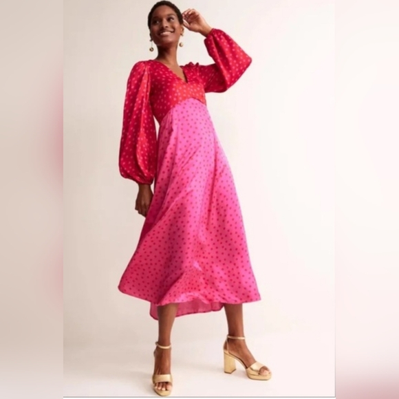 Boden Dresses & Skirts - NWT Boden Red and Pink Polka Dot Midi Dress Size 4P